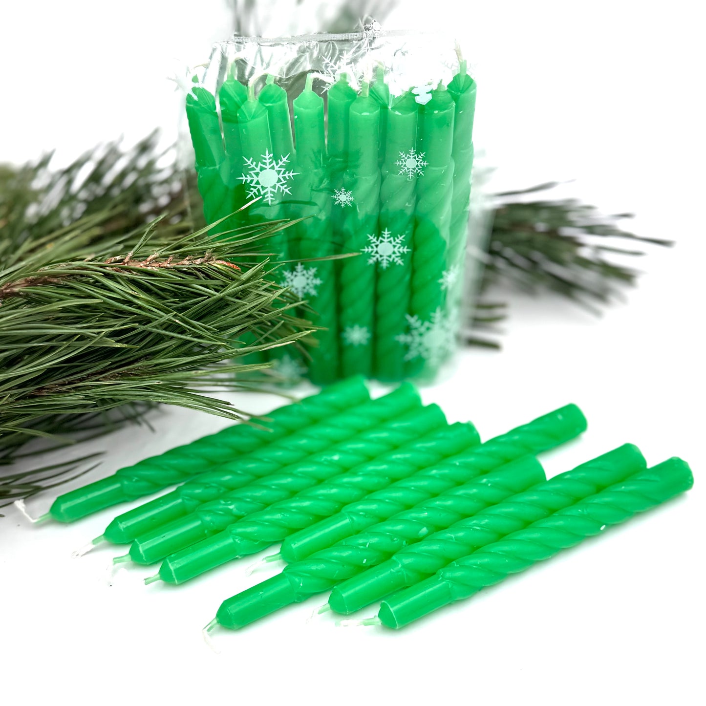 Свечи елочные, витые, зеленые, 12 шт.