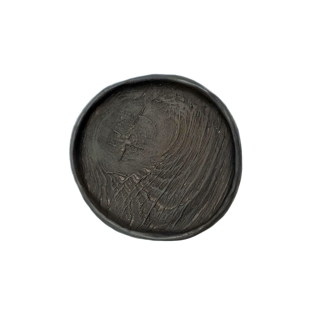 Candle pad, black ceramic with wood texture, ⌀ 11 cm