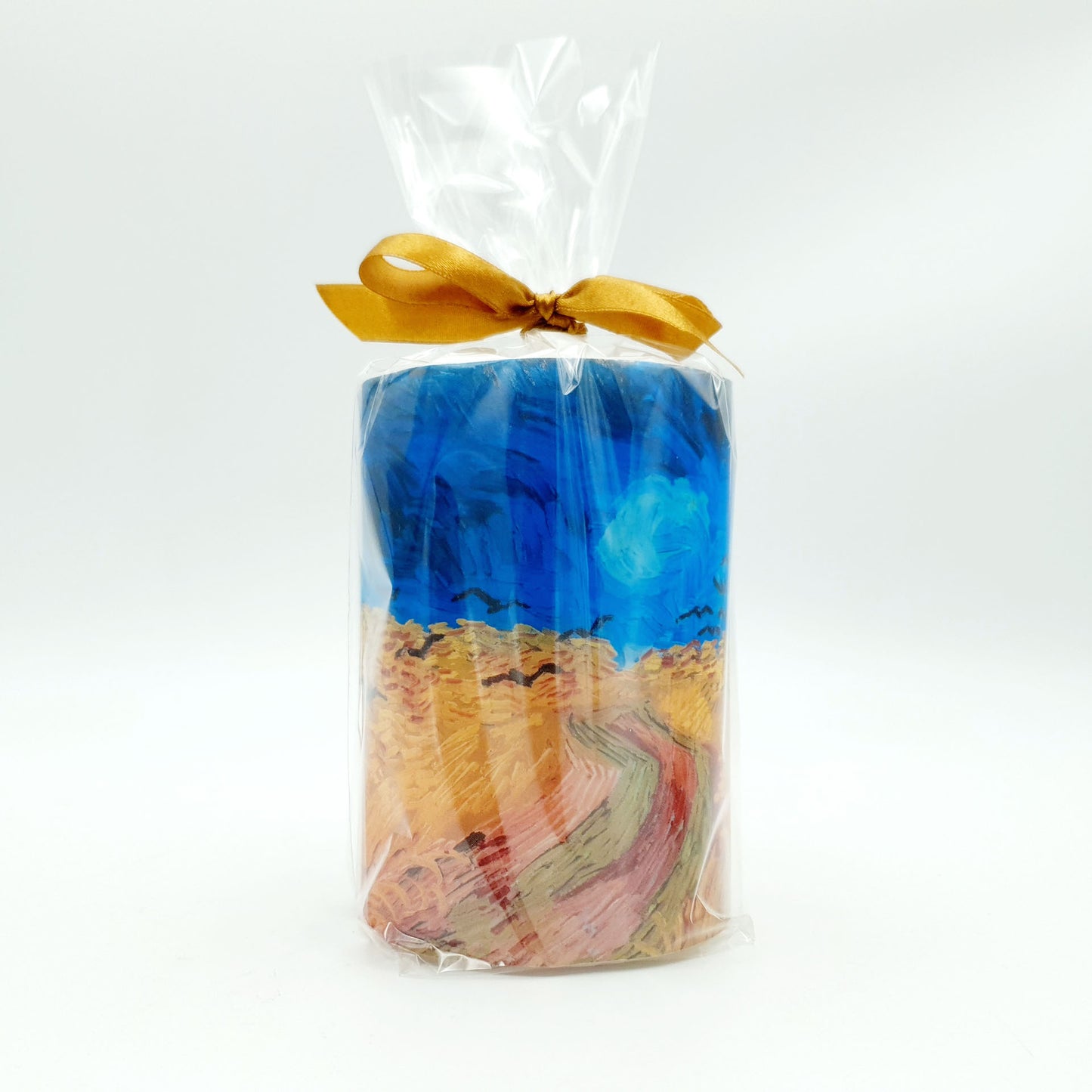 Dizaina svece ar gleznu “Kviešu lauks ar kraukļiem”