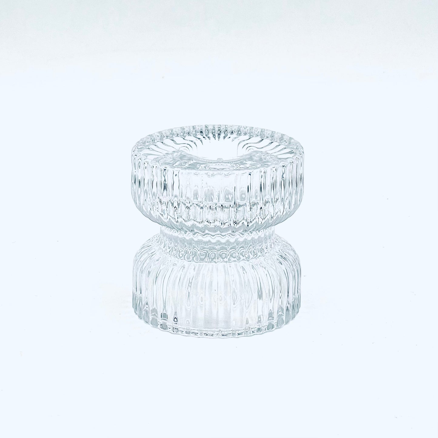 Universal glass candlestick for tea and taper candles, cylinder