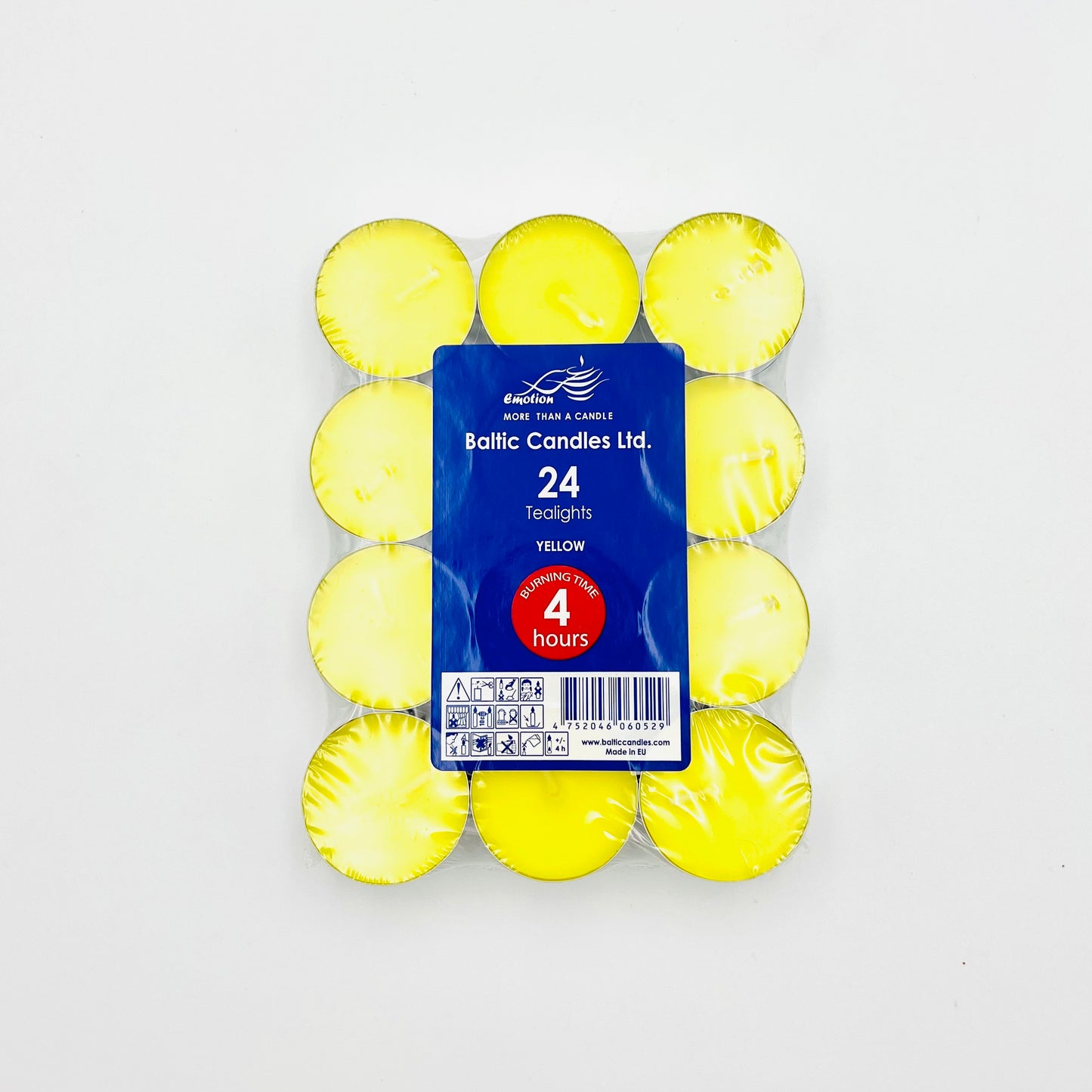 Tea candles paraffin - in aluminum trays 24 pcs., yellow