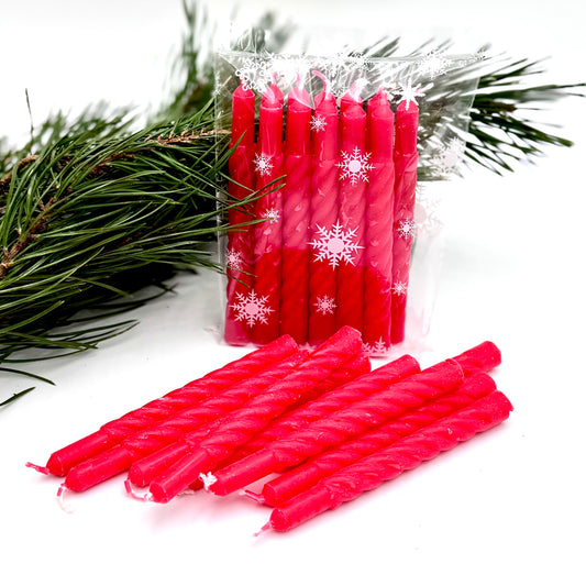 Christmas tree candles, twisted, red, 12 pcs.