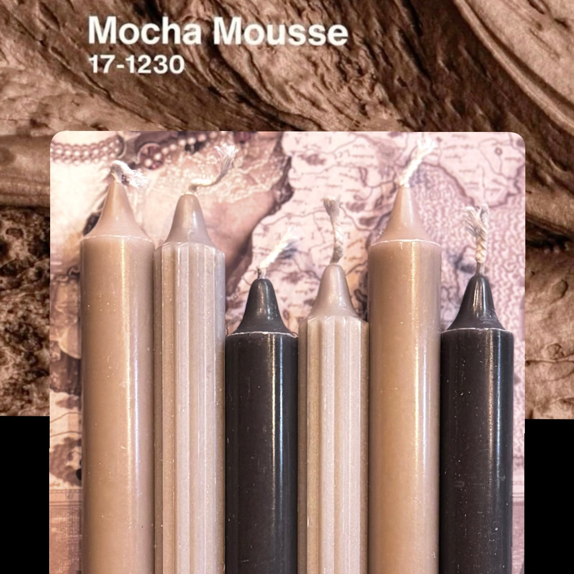 7 dabīgo stearīna sveču komplekts “Mocha Mousse” 2025.gada krāsās