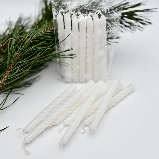 Christmas tree candles, twisted, white, 12 pcs.