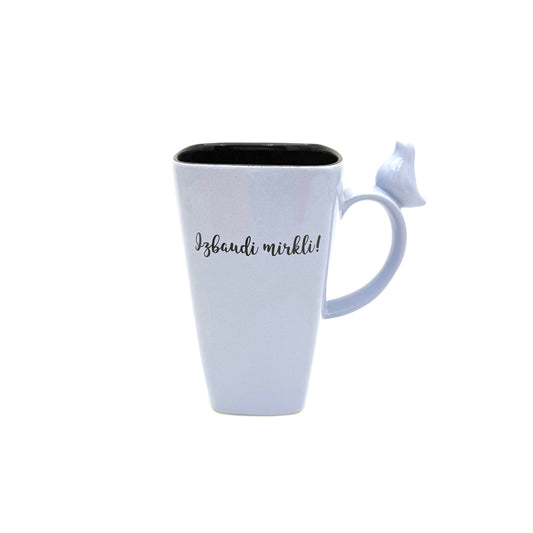 Keramikas krūze “Izbaudi mirkli!”, gaiši zila