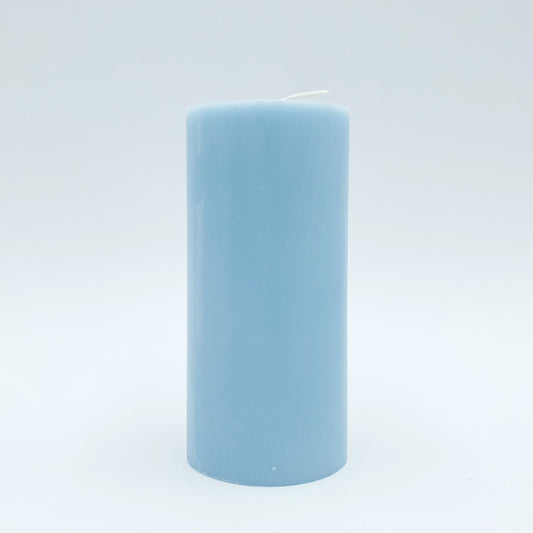 Stearin lace candle, ⌀ 7x15 cm, light blue