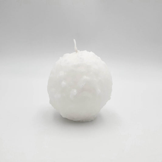 Design candle ball, ⌀ 8 cm, with snow texture, white