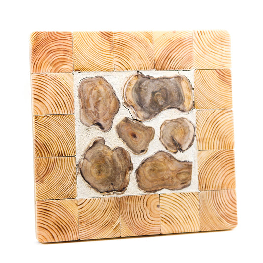 Wooden candle pad with cement, square 22.5 x 22.5 x 2 cm
