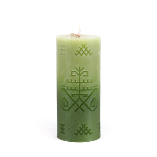 Candle with Latvian rune "Austra's tree", green
