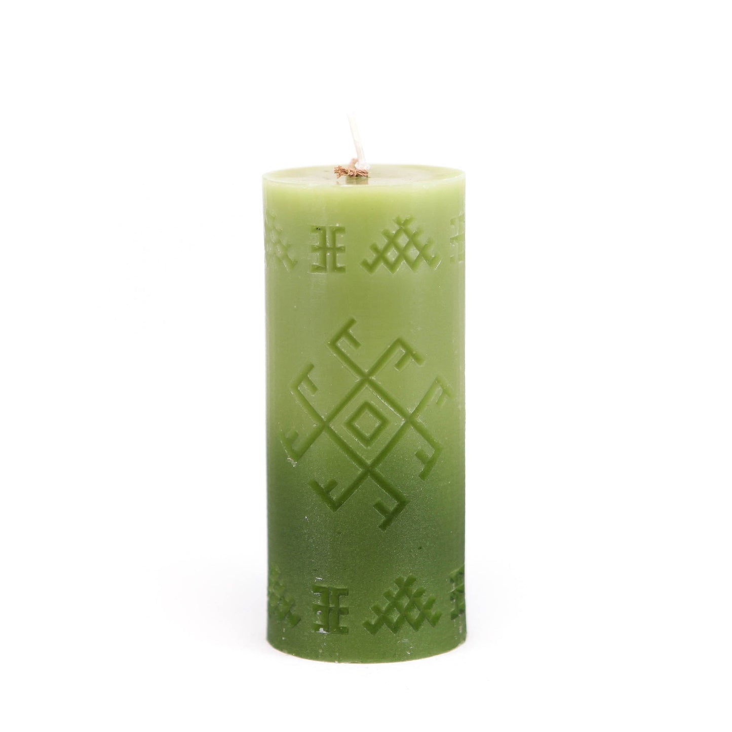 Candle with Latvian rune "Fire cross", green