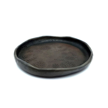 Candle pad, black ceramic with floral pattern, ⌀ 16 cm