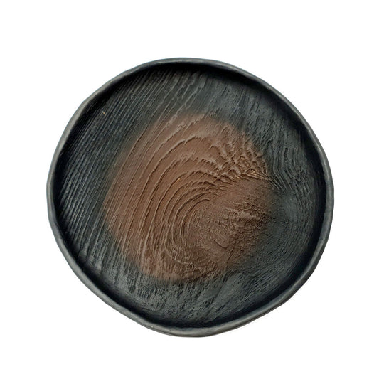 Candle pad, black ceramic with wood texture, ⌀ 16 cm