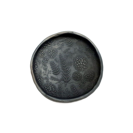 Candle pad, black ceramic with floral pattern, ⌀ 11 cm