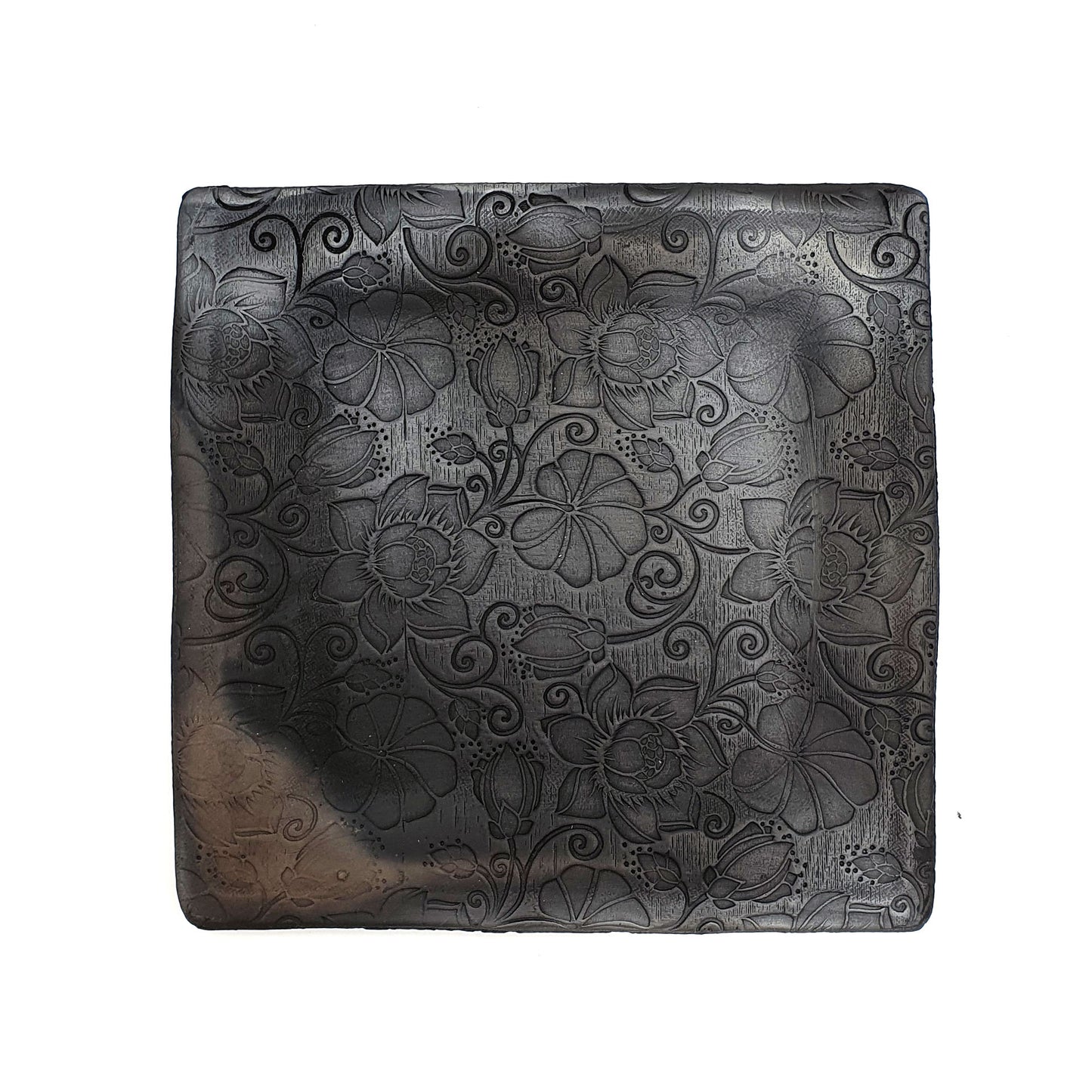 Candle pad, black ceramic with floral pattern, ⌀ 15 cm