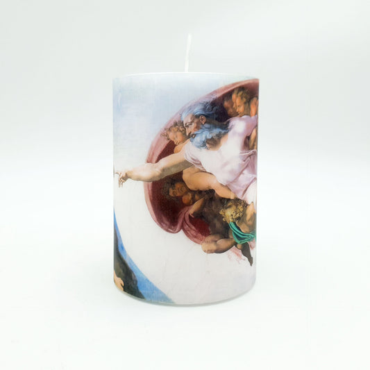 Design candle with the painting "Creation of Adam"