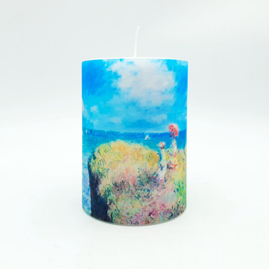 Design candle with the painting "A walk along the cliff in Porville"