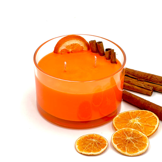 Soy wax candle "Aperol Spritz" in a glass container, with two burners, ⌀ 11x8 cm