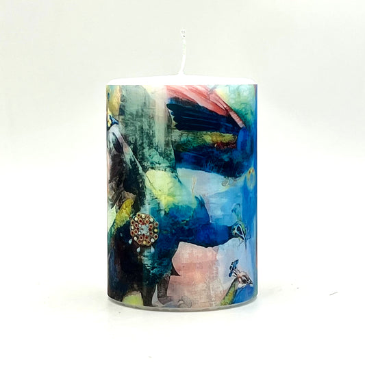 Design candle with painting "Hunting Season" 2022.