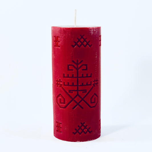 Soy wax candle with Latvian rune "Austra's Tree", burgundy