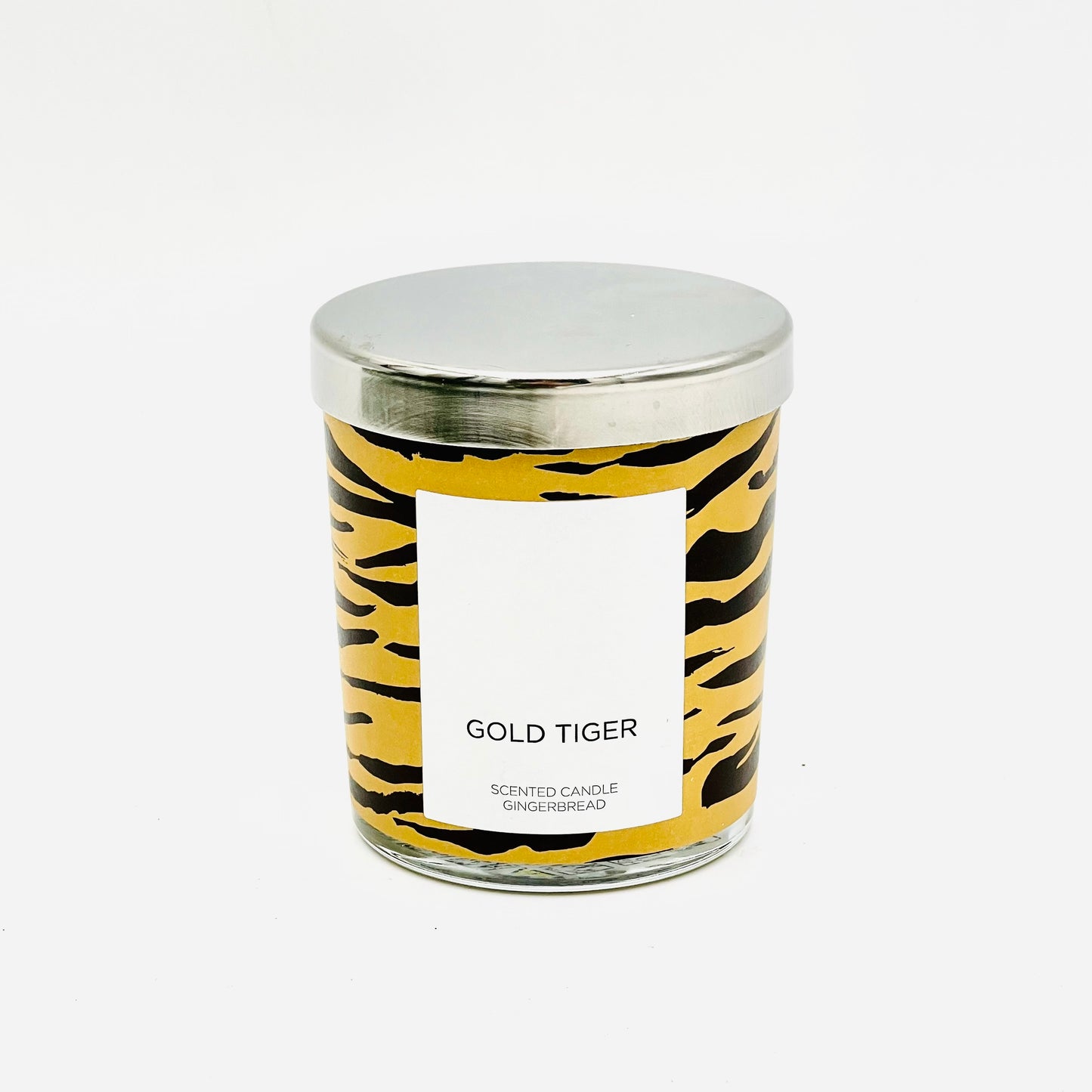 Dizaina svece "Gold Tiger" stikla traukā, piparkūku aromāts