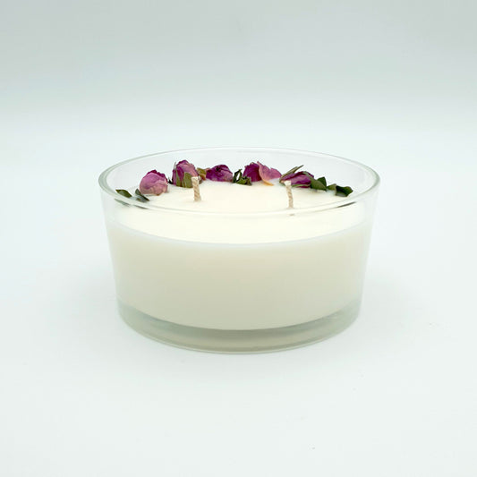 Свеча из соевого воска "Бархатная Роза" в стеклянной таре, с двумя конфорками, ⌀ 11x8 см.