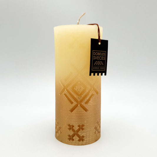 Candle with Latvian rune "Well", ivory with gold