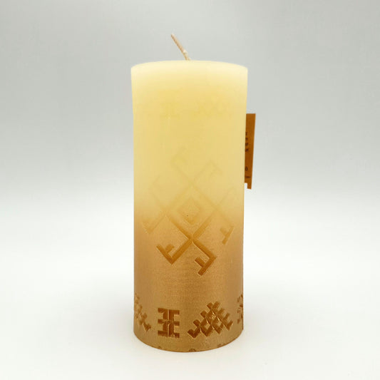 Candle with Latvian rune "Fire cross", ivory with gold